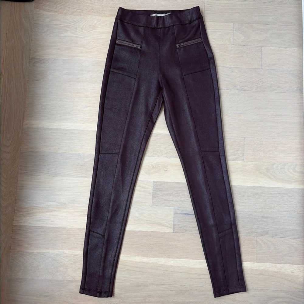 Tractr Faux Leather Leggings in Deep Plum